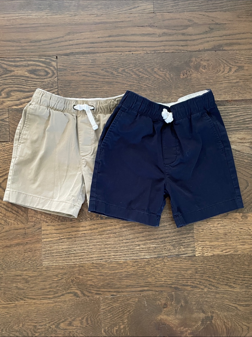 Crewcuts Navy and Khaki Twin Pack Elastic Waist Shorts with white drawstring